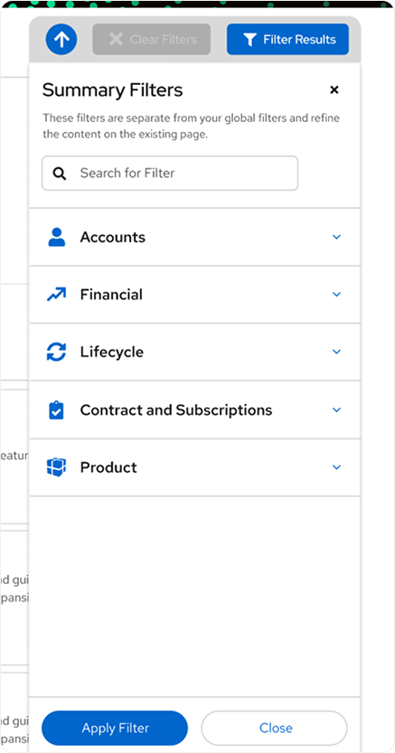Summary Filters panel with grouped filter categories