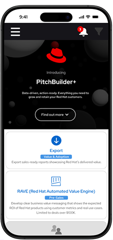 PitchBuilder+ mobile intro with Export and RAVE feature cards